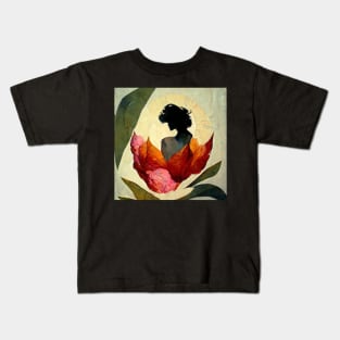 Contemporary painting. Peony flower, sun, leaf, woman, love,gift Kids T-Shirt